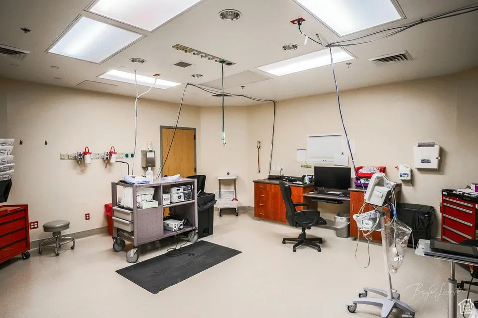 Office with concrete flooring