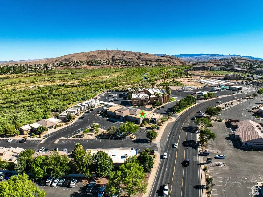 Aerial view of a mountain backdrop