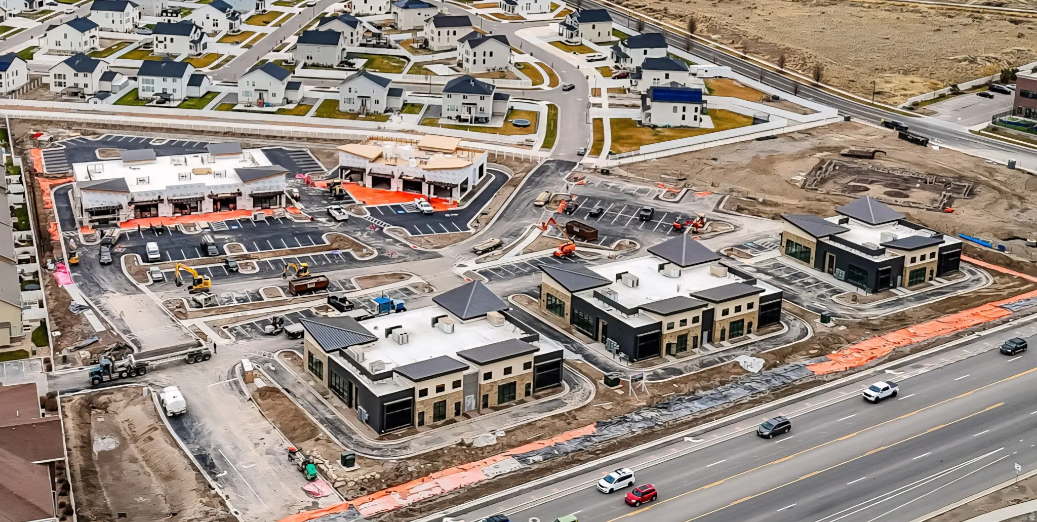 Aerial perspective of suburban area