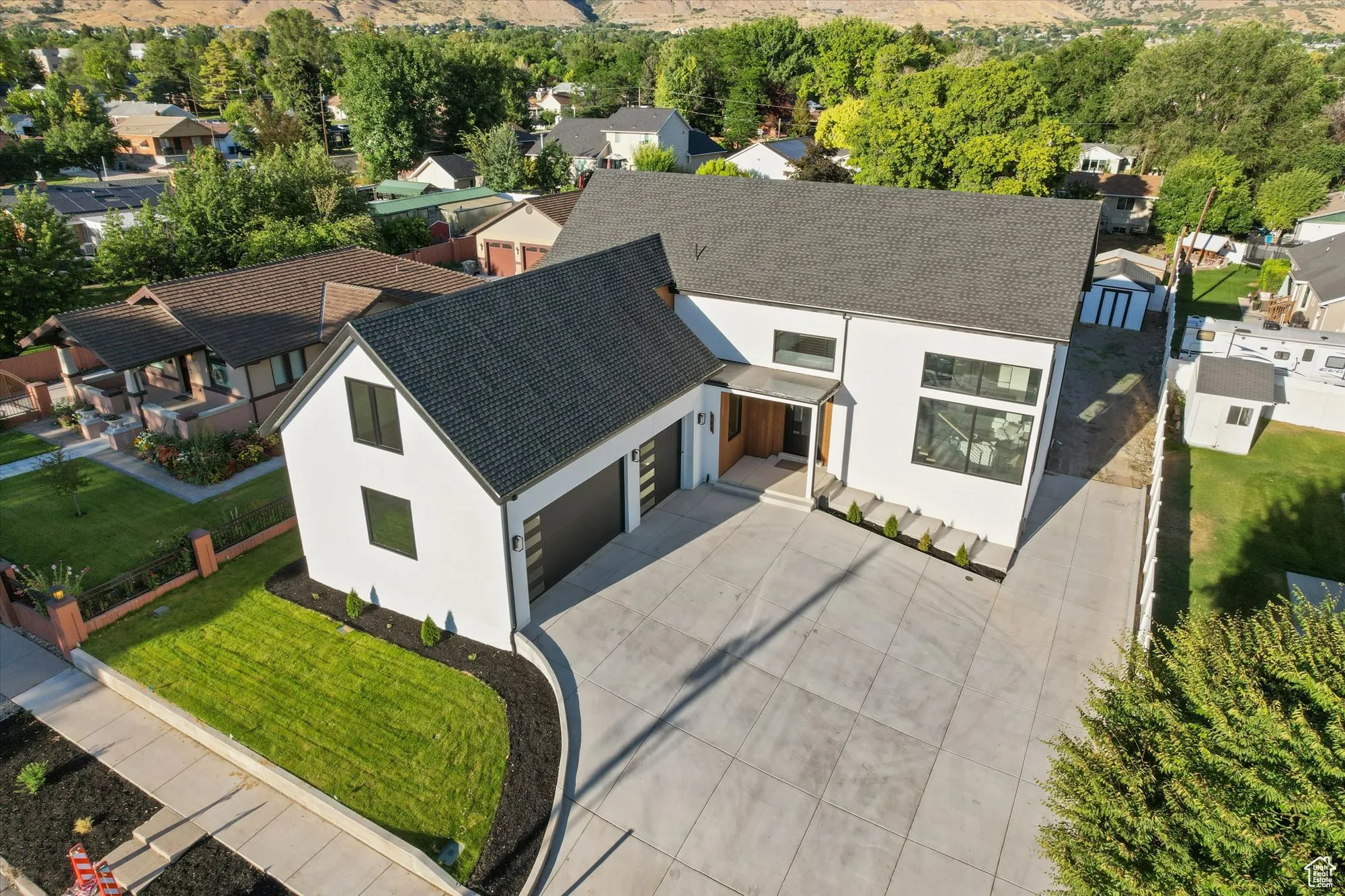 Aerial perspective of suburban area