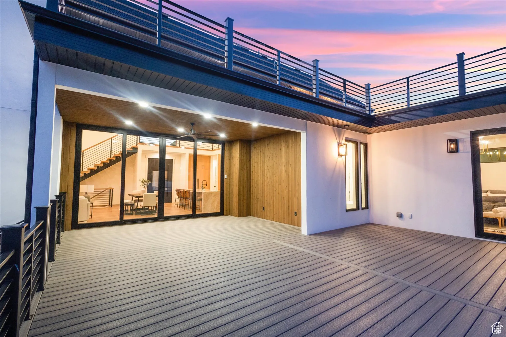 View of deck at dusk