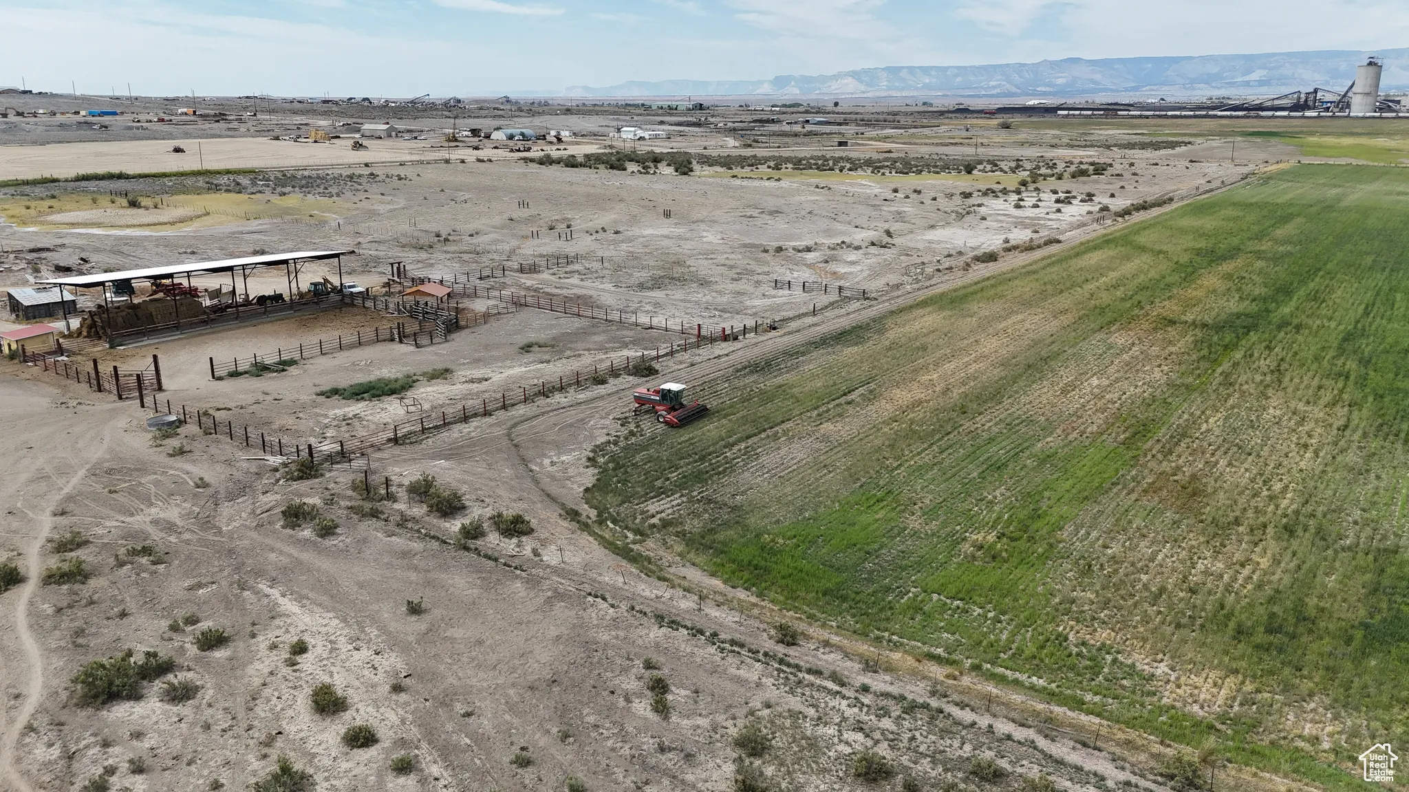Overview of rural landscape with a mountain backdrop