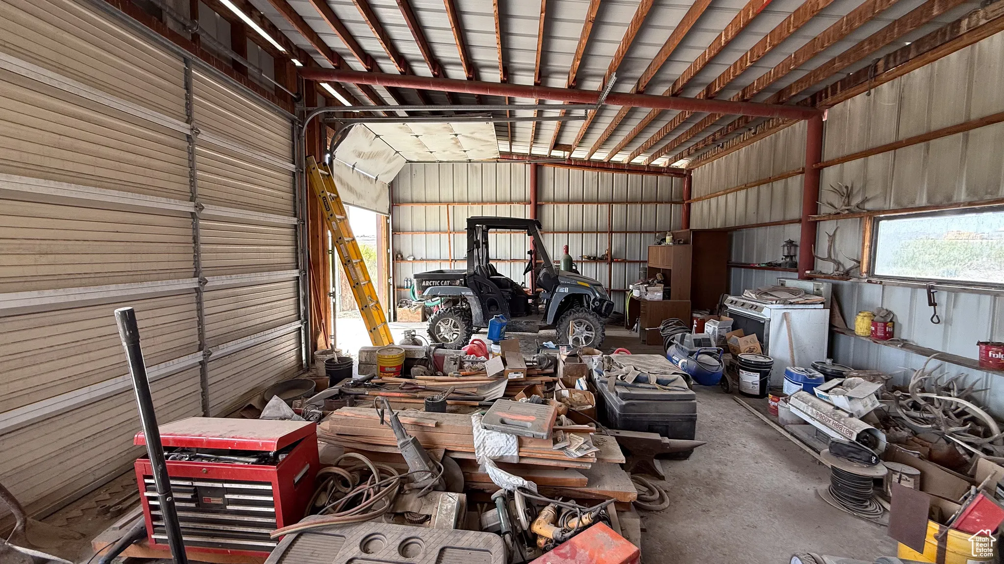 Garage with metal wall