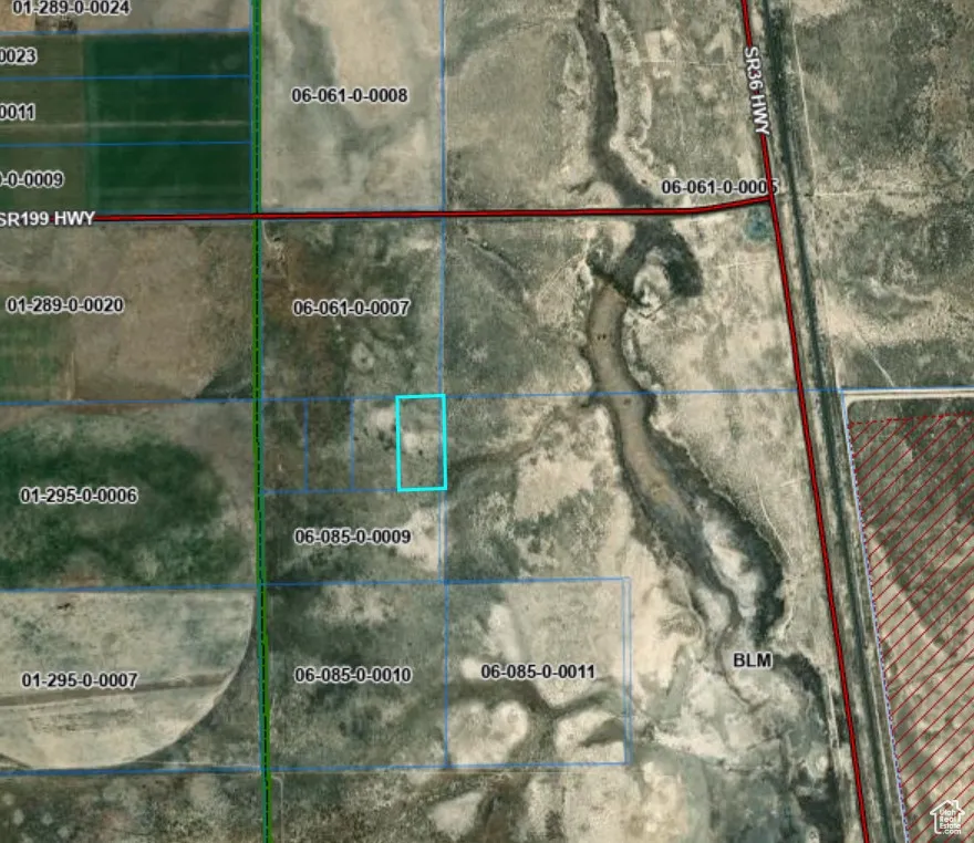 Aerial overview of property's location with property boundaries highlighted