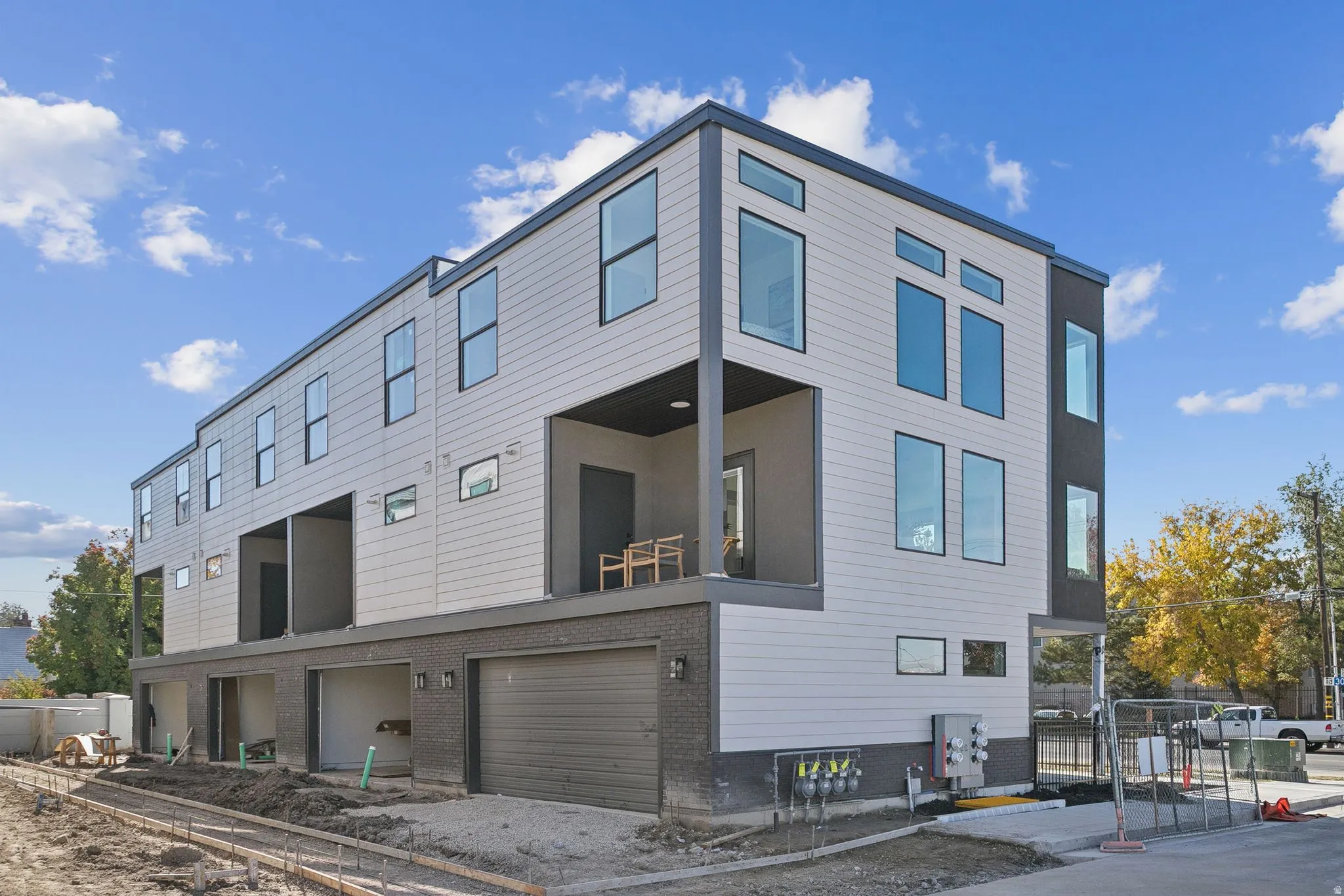 View of building exterior with a garage