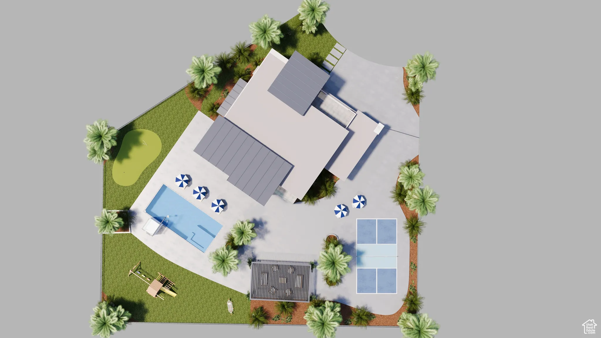 Drone / aerial view of a pool