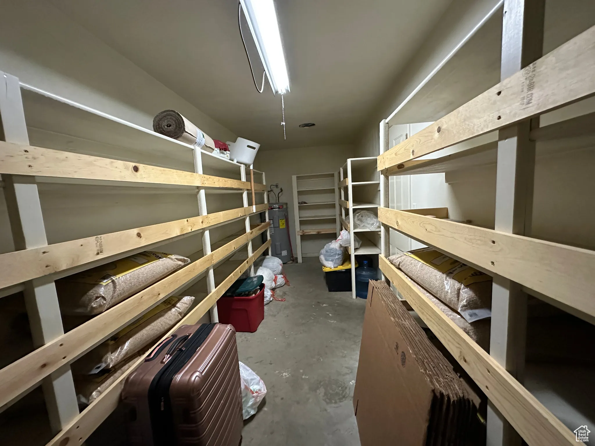 Storage room with water heater