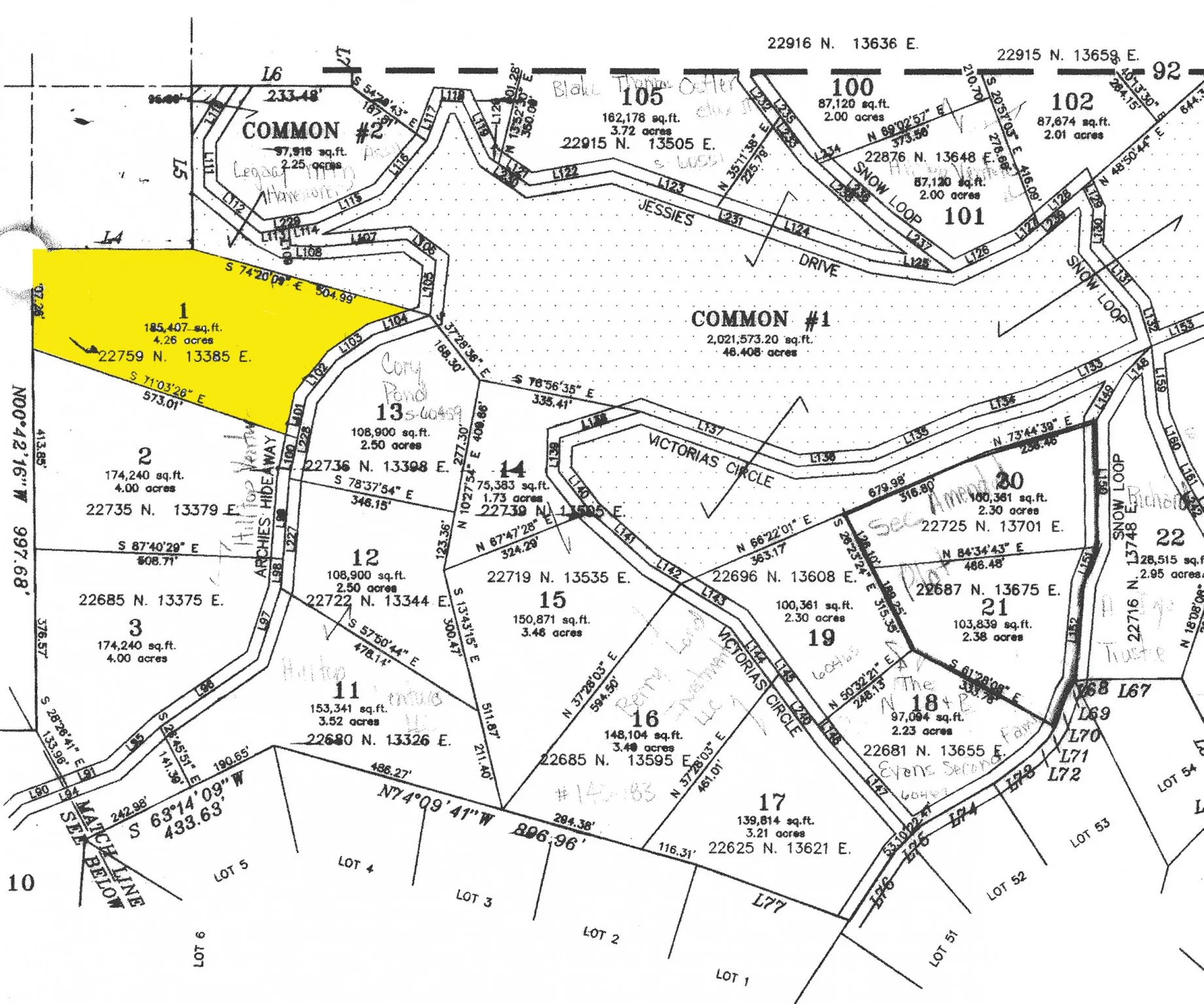 Map of parcels, Lot #1
