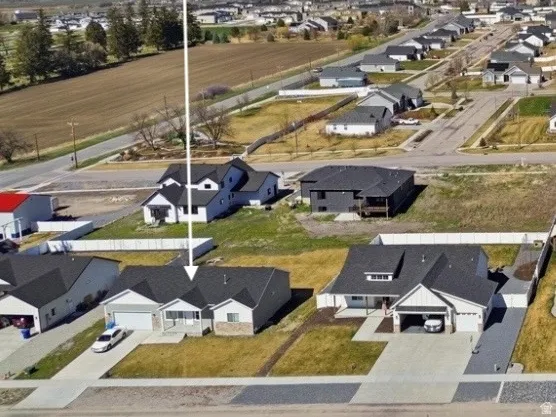 Aerial Spring 2026, showing front of home, facing south.
