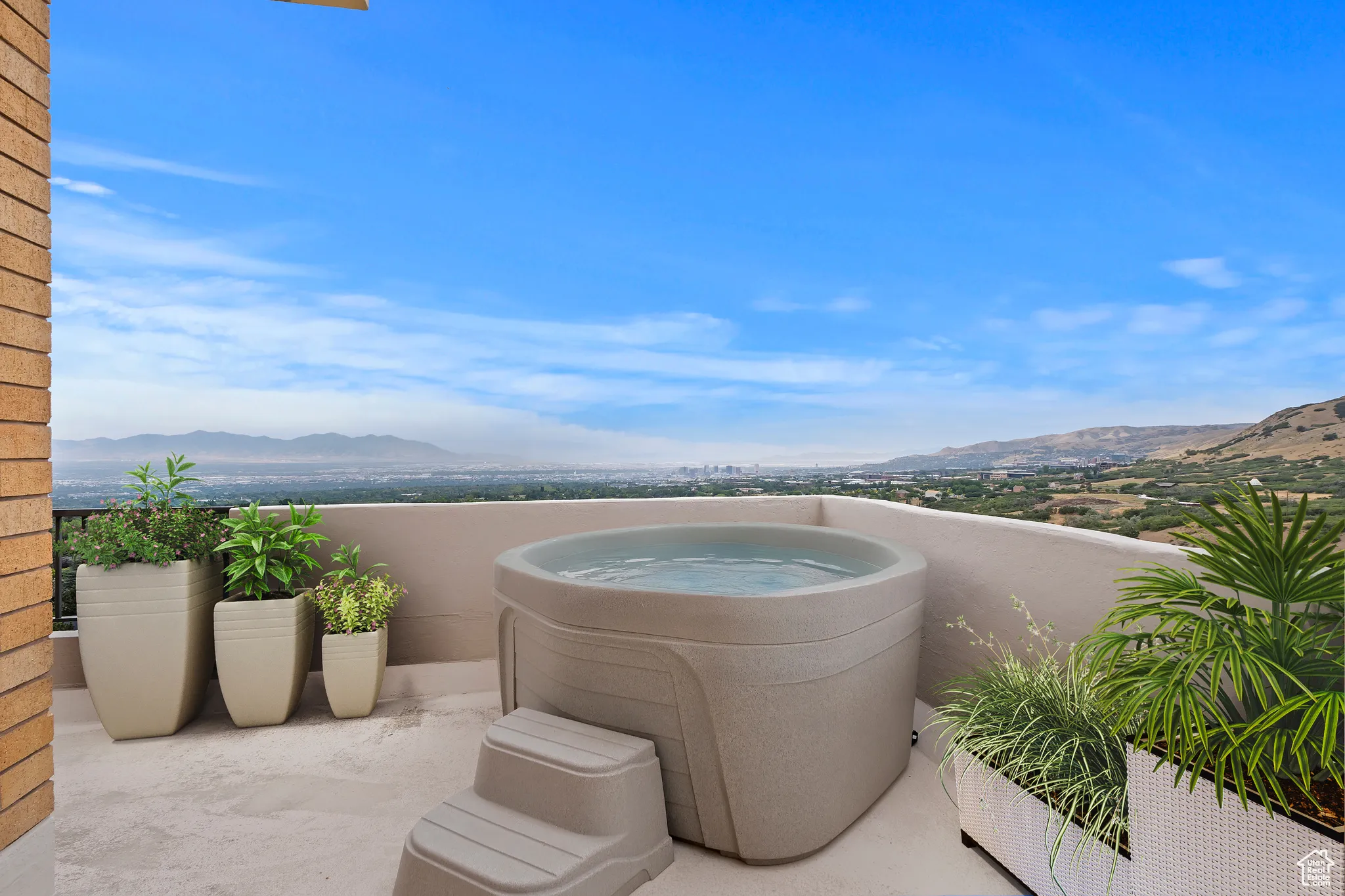 Patio / terrace featuring a mountain view