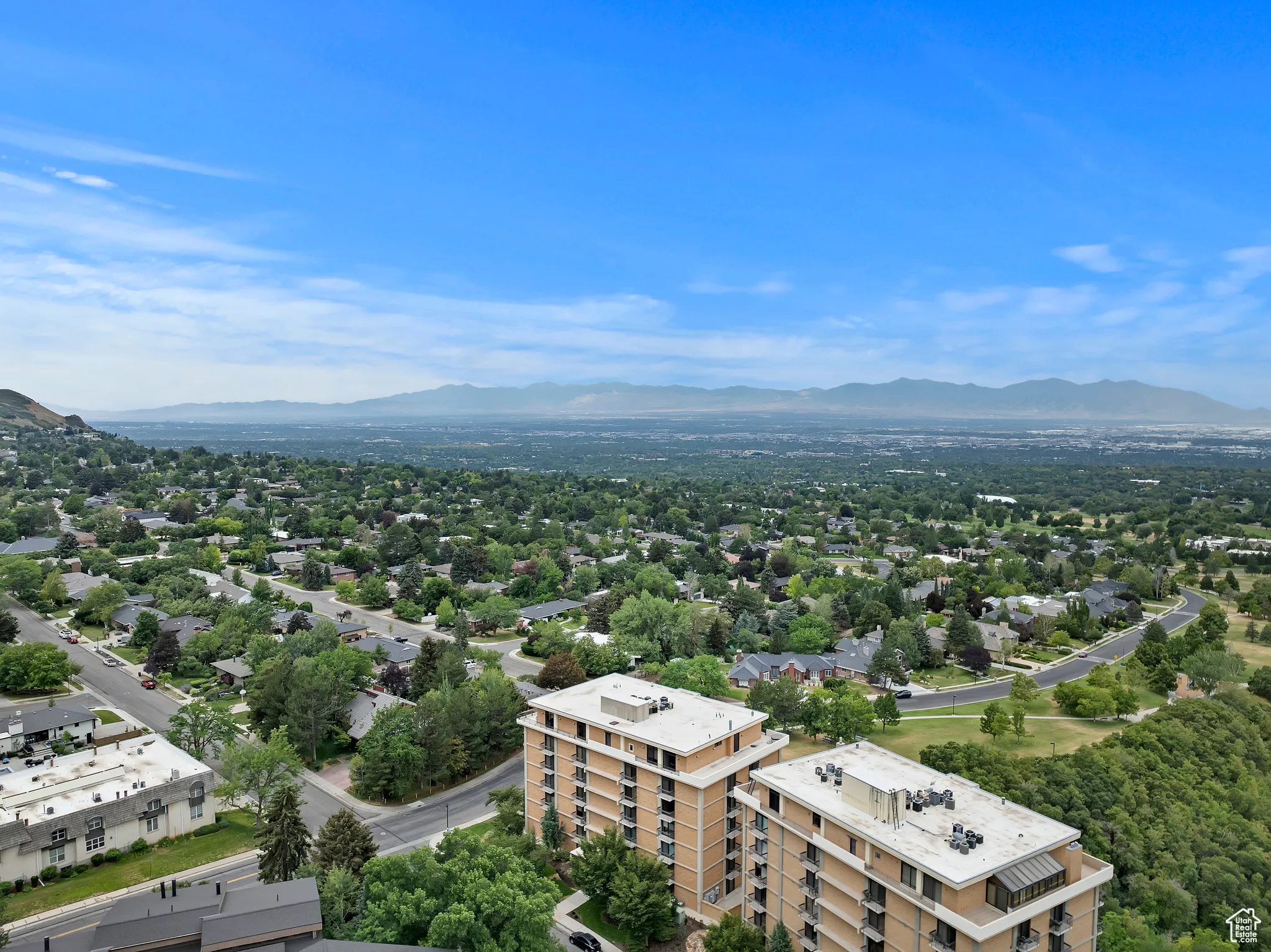Drone / aerial view of a mountain backdrop