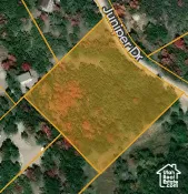 Aerial overview of property's location featuring property parcel outlined