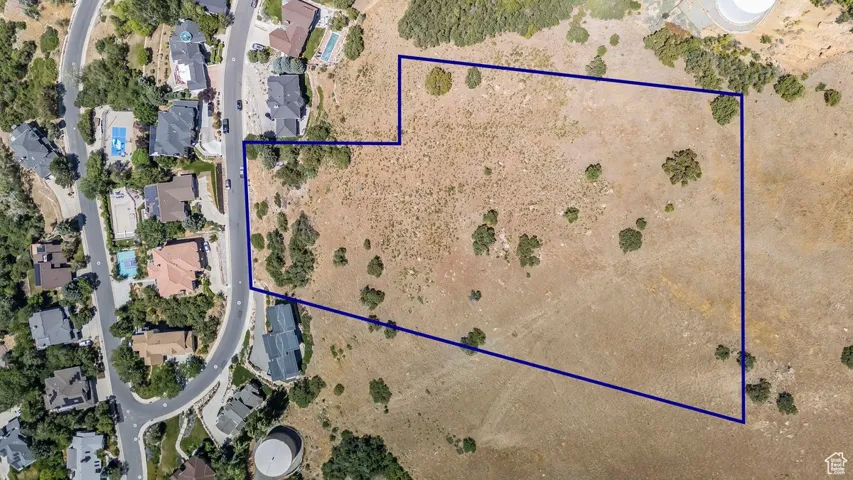 Aerial view of property's location with property parcel outlined
