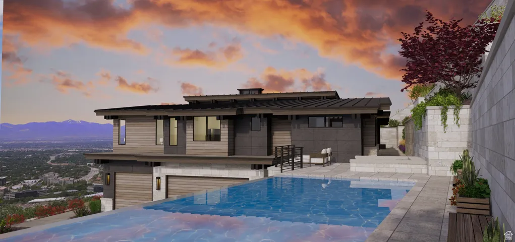 3D Render of back of property featuring infinity pool overlooking the valley