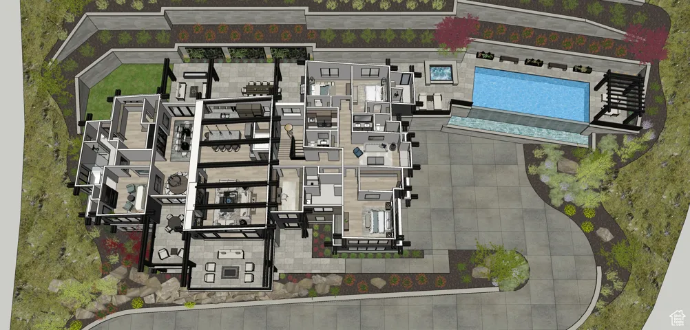 Birds eye model view of property
