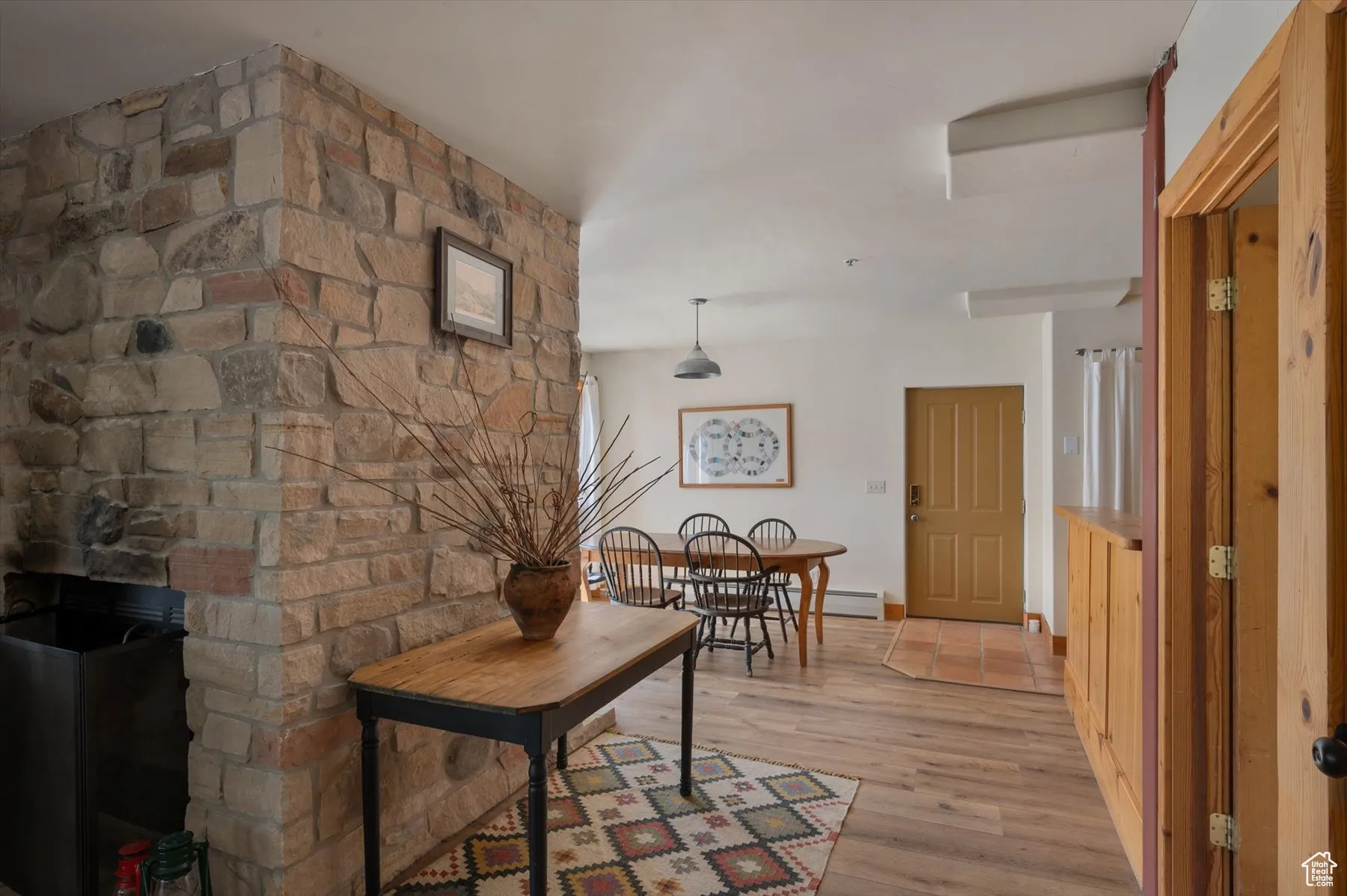 This is the lower level landing looking towards the lower level dining room and kitchen