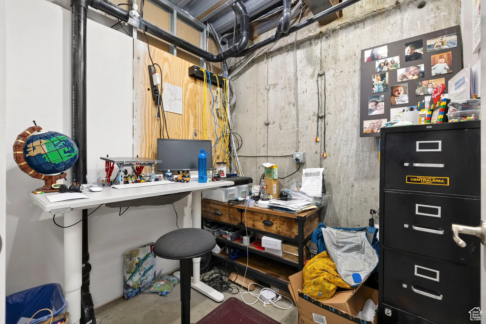 Home office with concrete floors