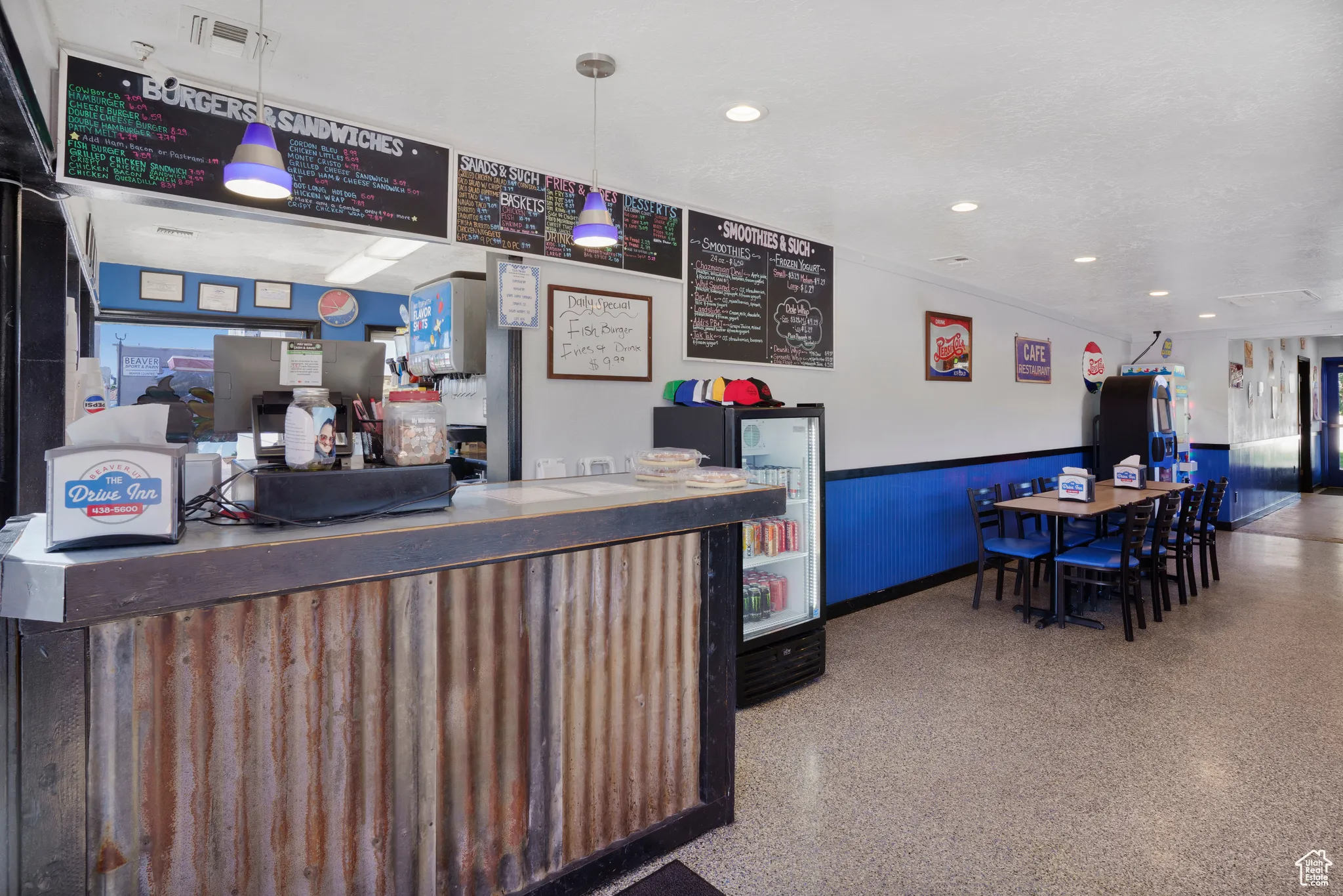 Reception with recessed lighting