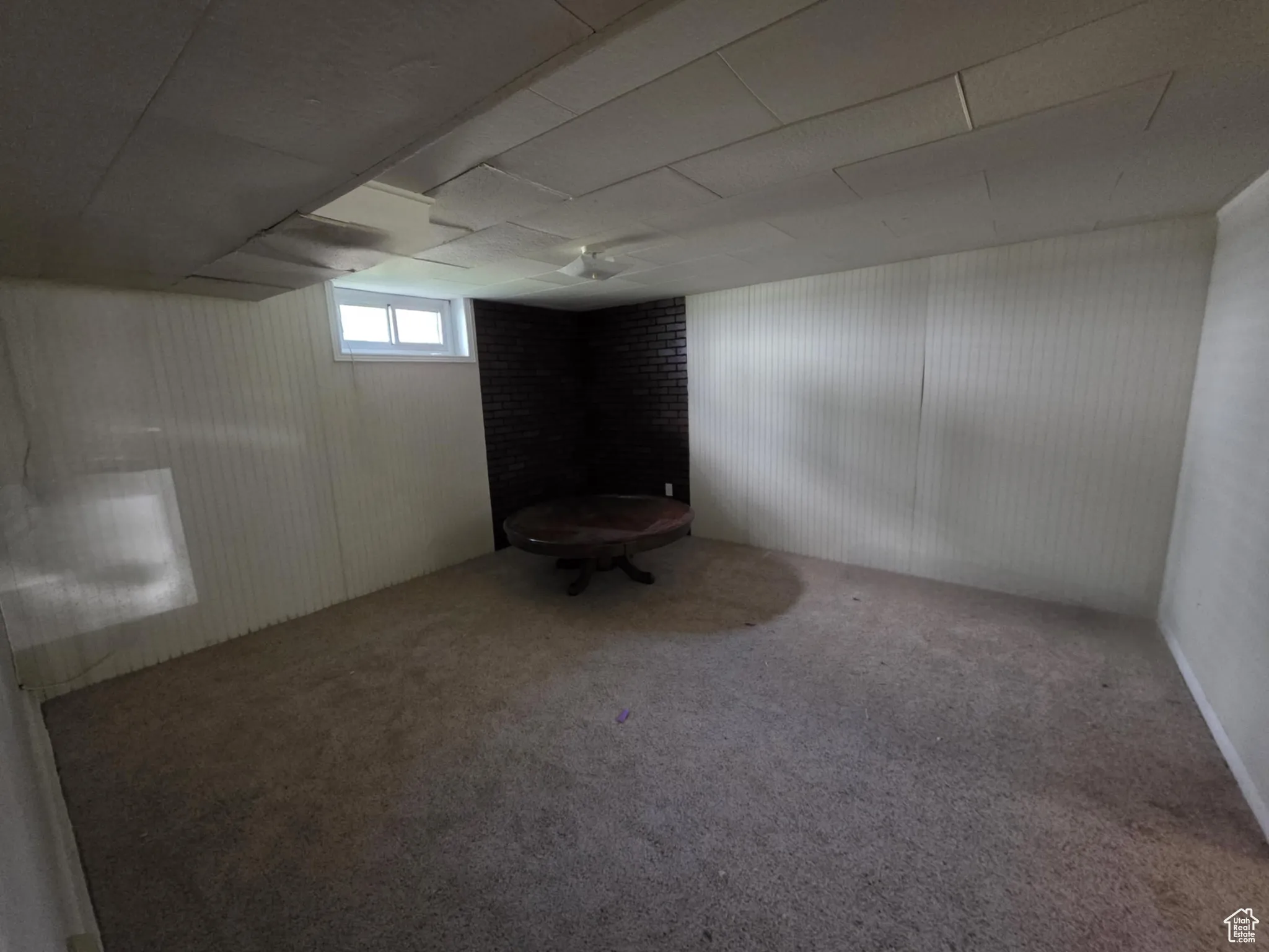 Basement with carpet
