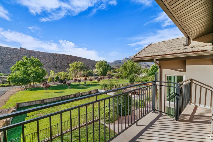 Balcony with a mountain view