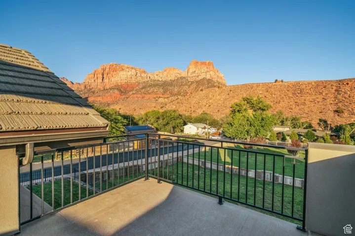 Balcony with a mountain view