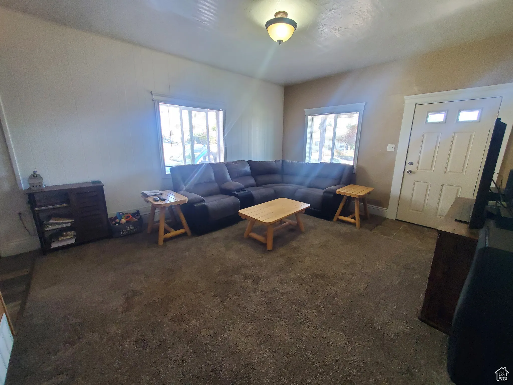 Living area with carpet and plenty of natural light