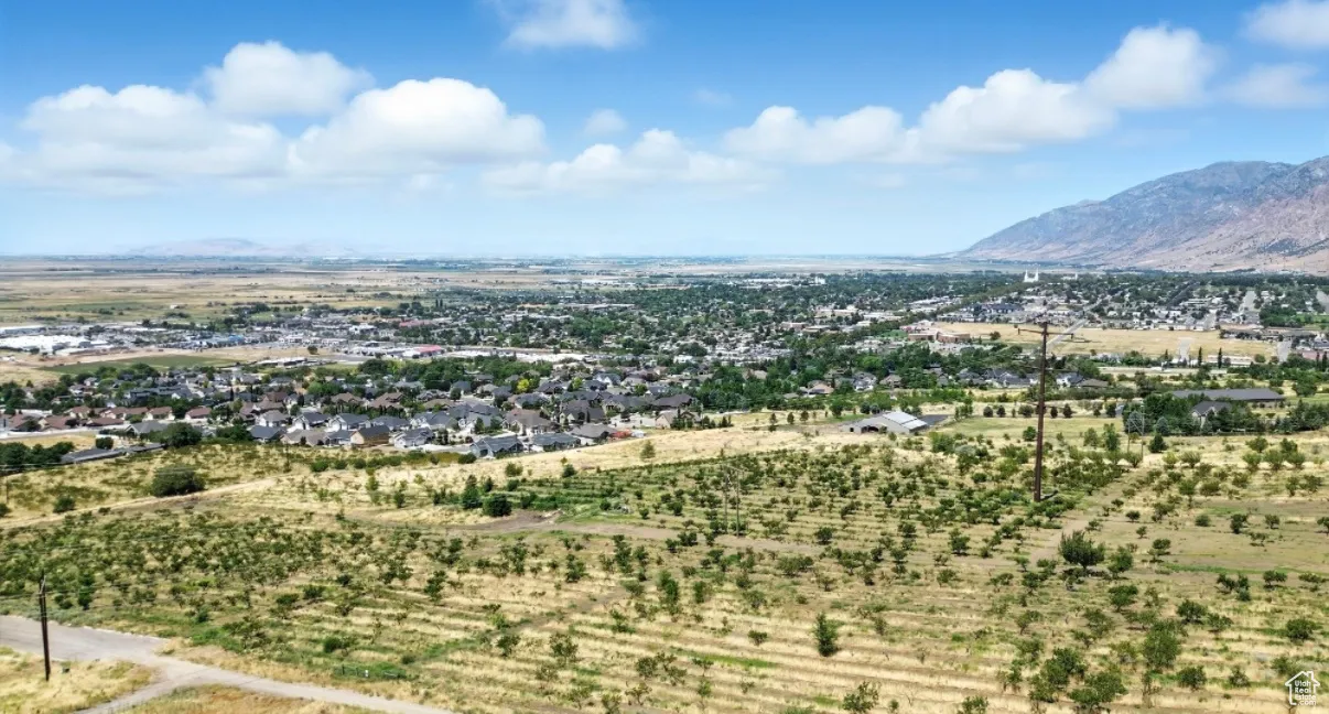 Overview of rural landscape with mountains