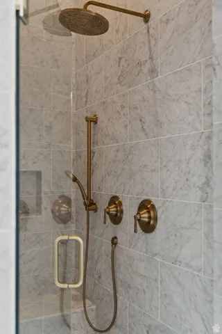 Bathroom view of a stall shower