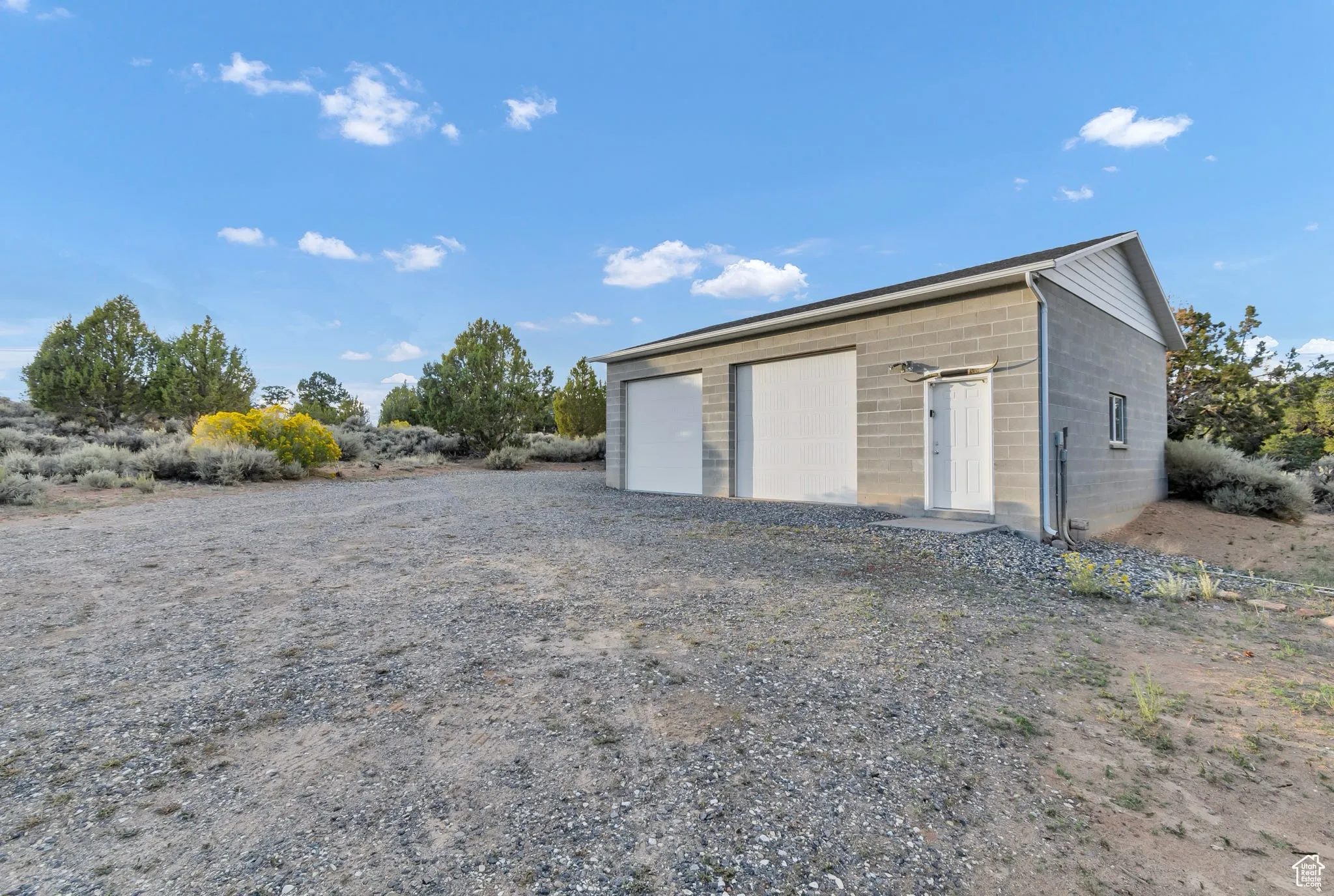 View of detached garage