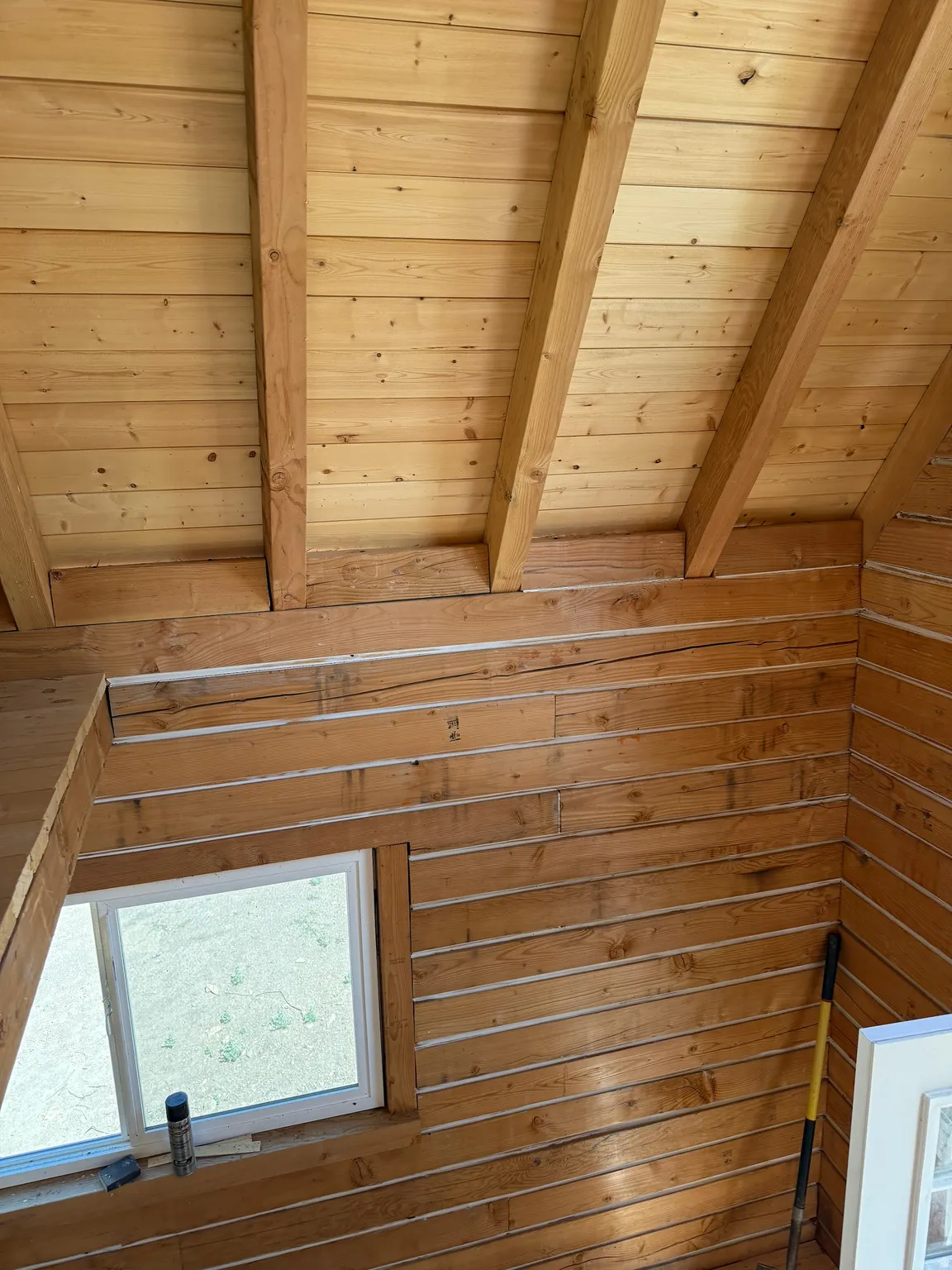 Detailed view of wooden walls and wooden ceiling