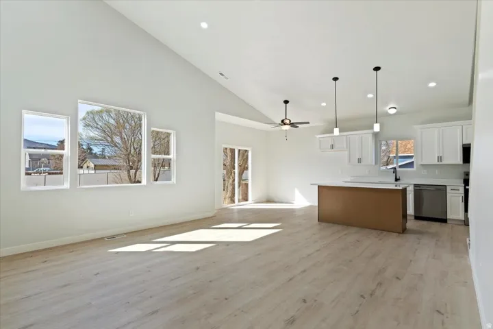 Great Room Looking Towards Kitchen and Dining Area.