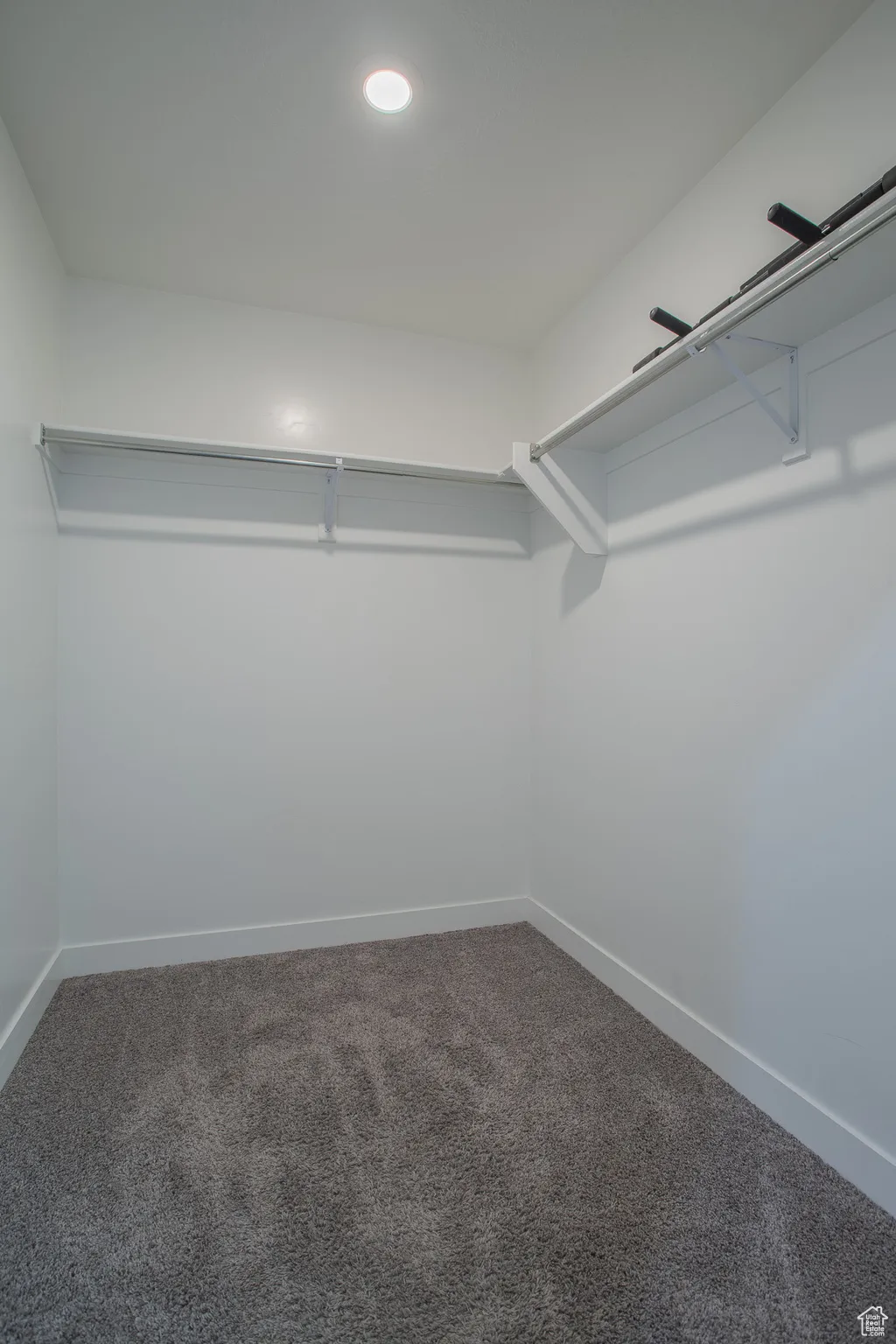 Spacious closet featuring dark carpet