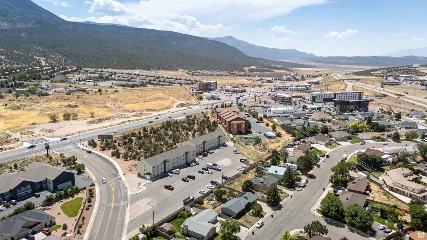 Bird's eye view of a mountainous background