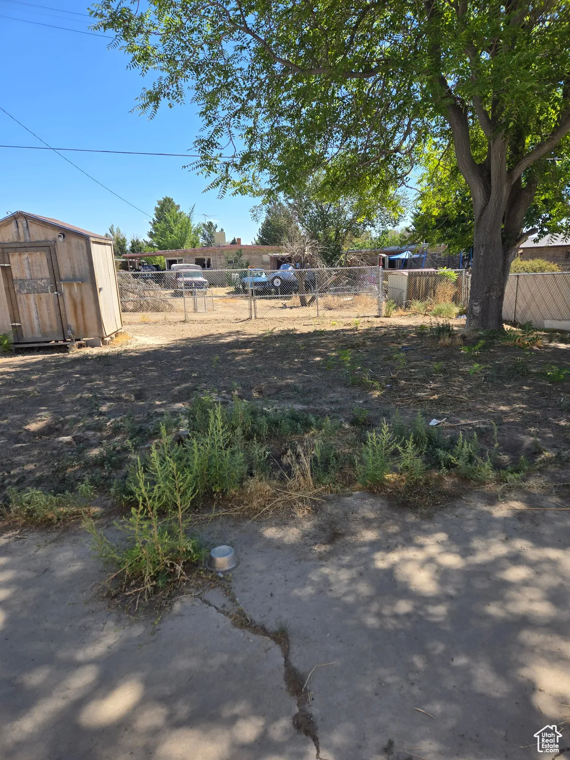 View of yard featuring a shed