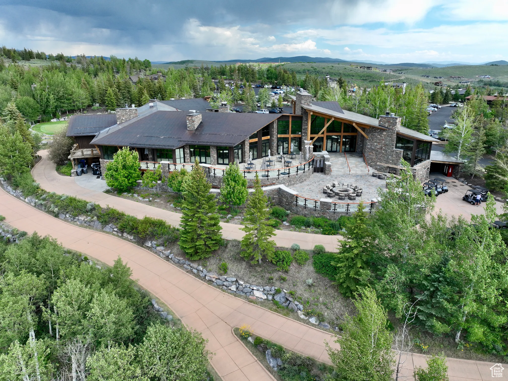Drone / aerial view of a mountainous background