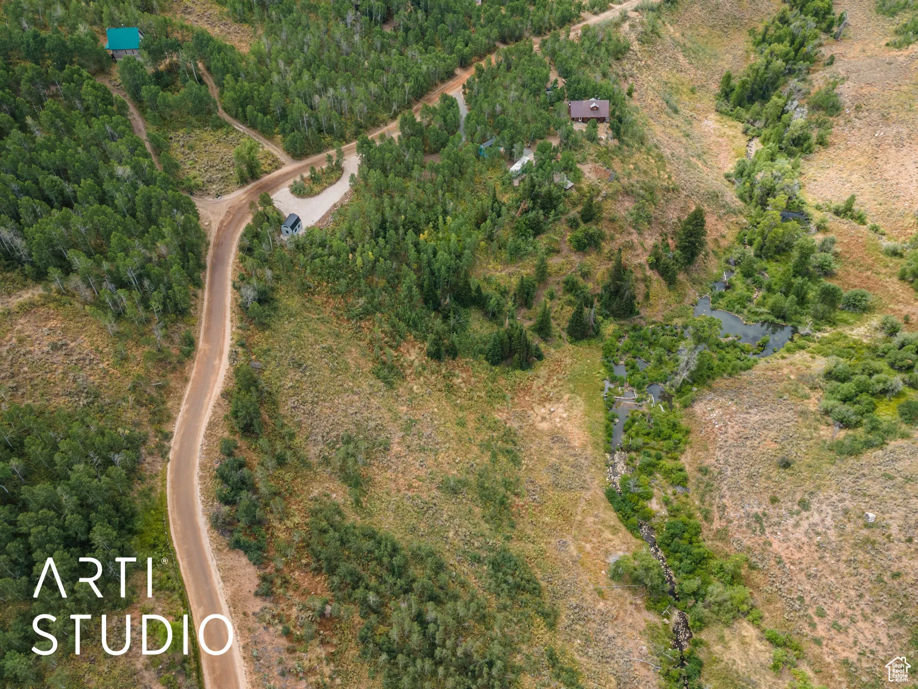 Aerial overview of property's location with rural landscape