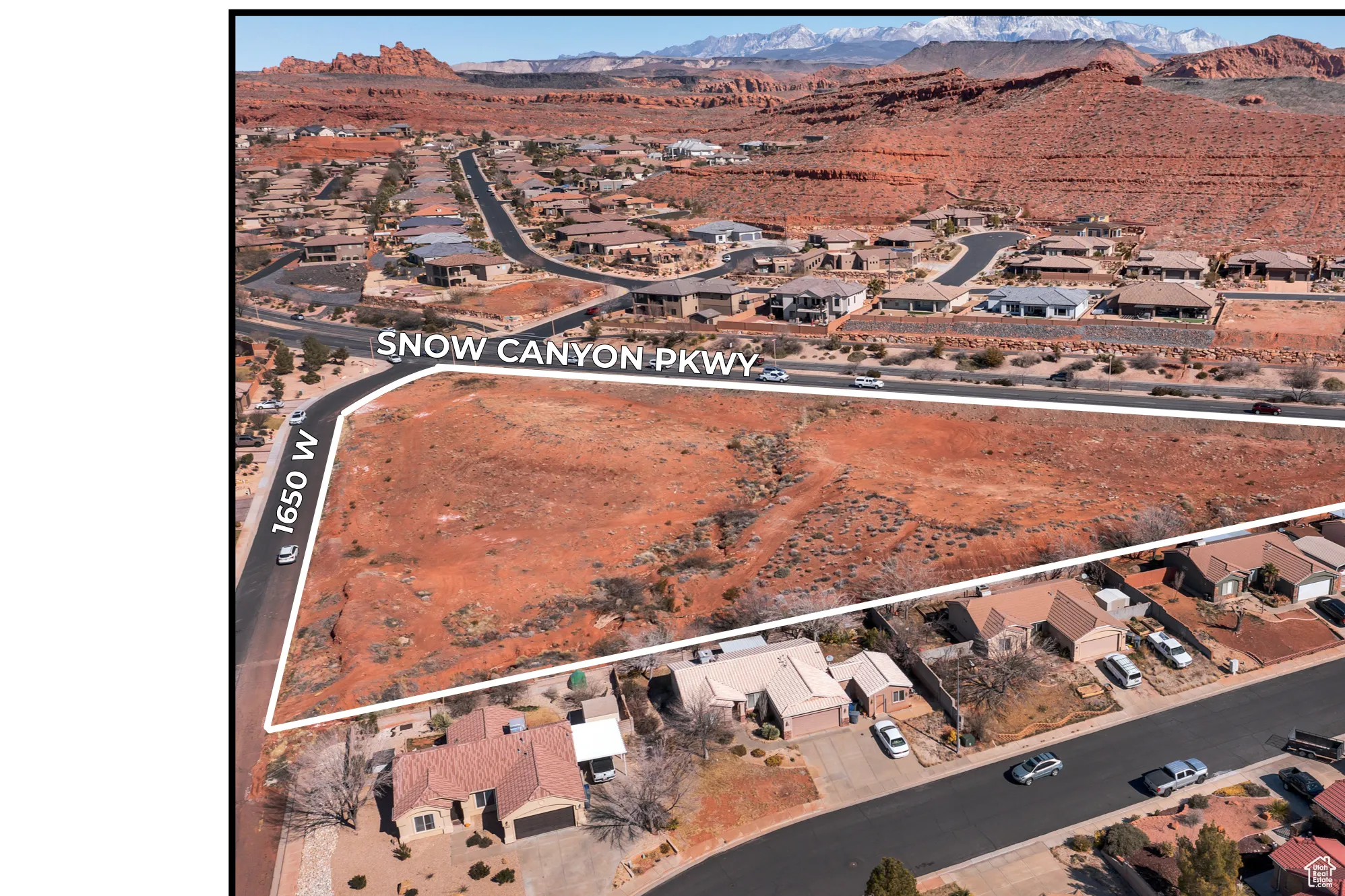 Aerial view of property's location featuring property parcel outlined