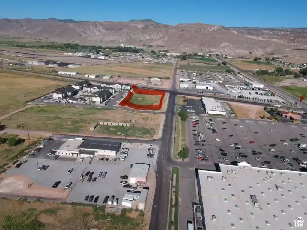 View of property looking west, I-70 at top, airport in upper left corner, main street just above property, Walmart lower right.