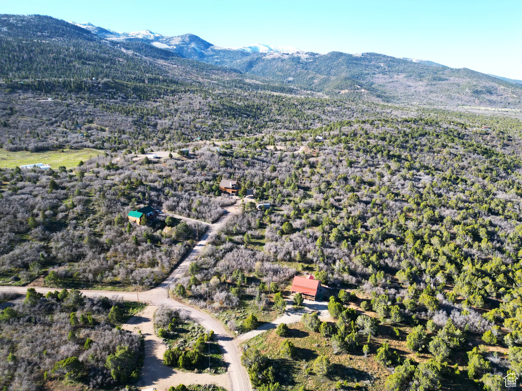 Drone / aerial view of a mountainous background