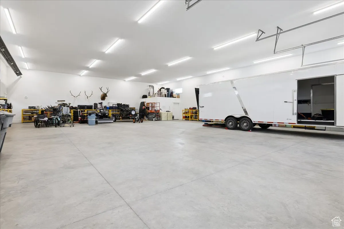 Garage featuring a workshop area