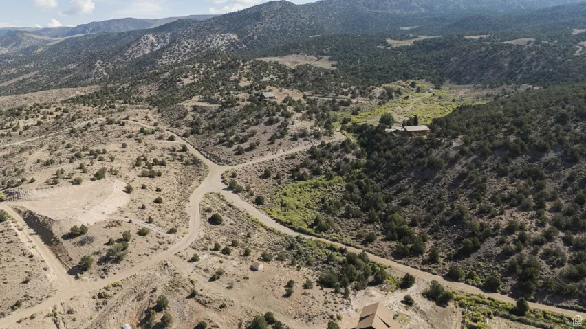 Bird's eye view of a mountainous background