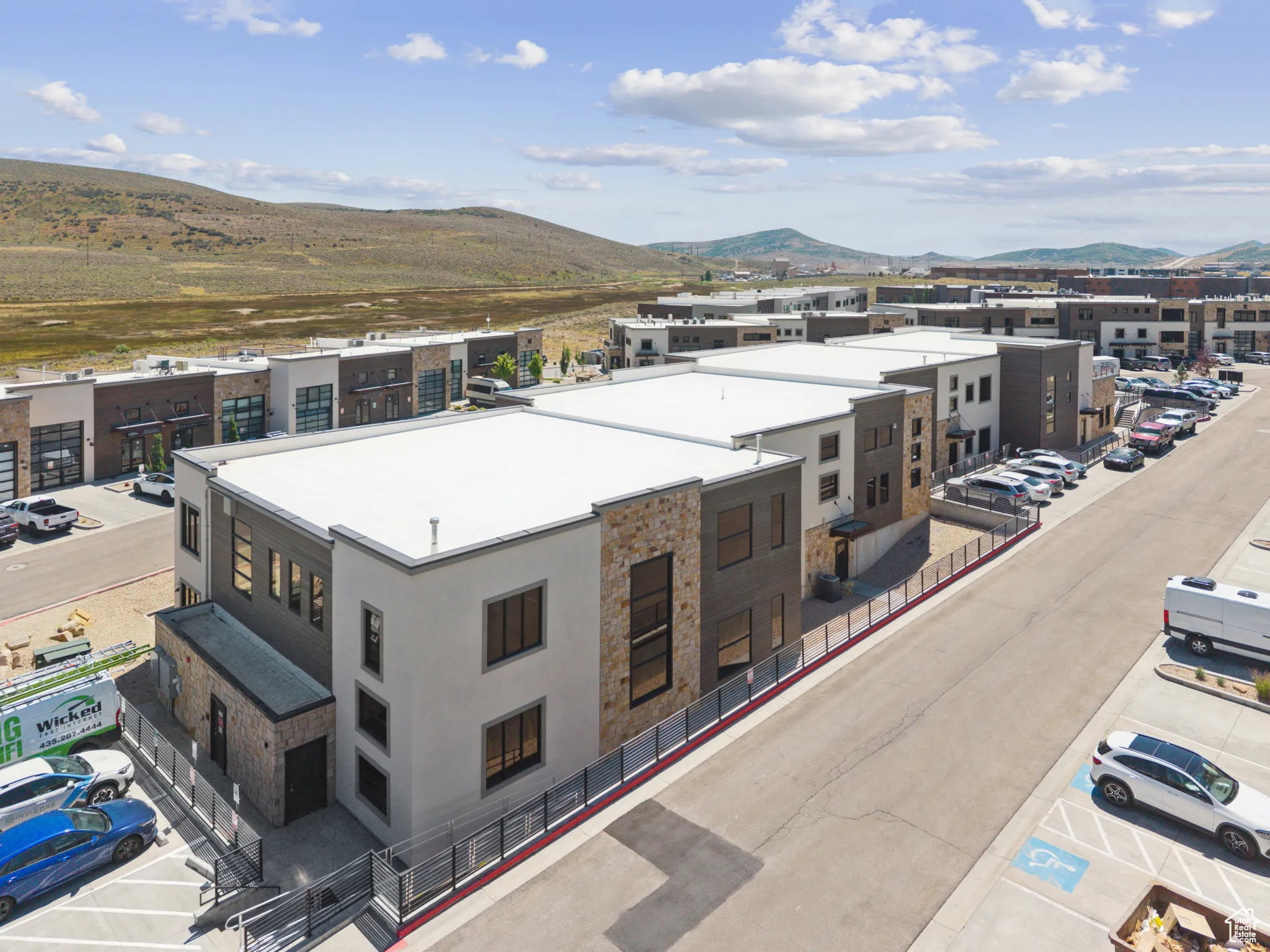 Drone / aerial view of a mountain backdrop