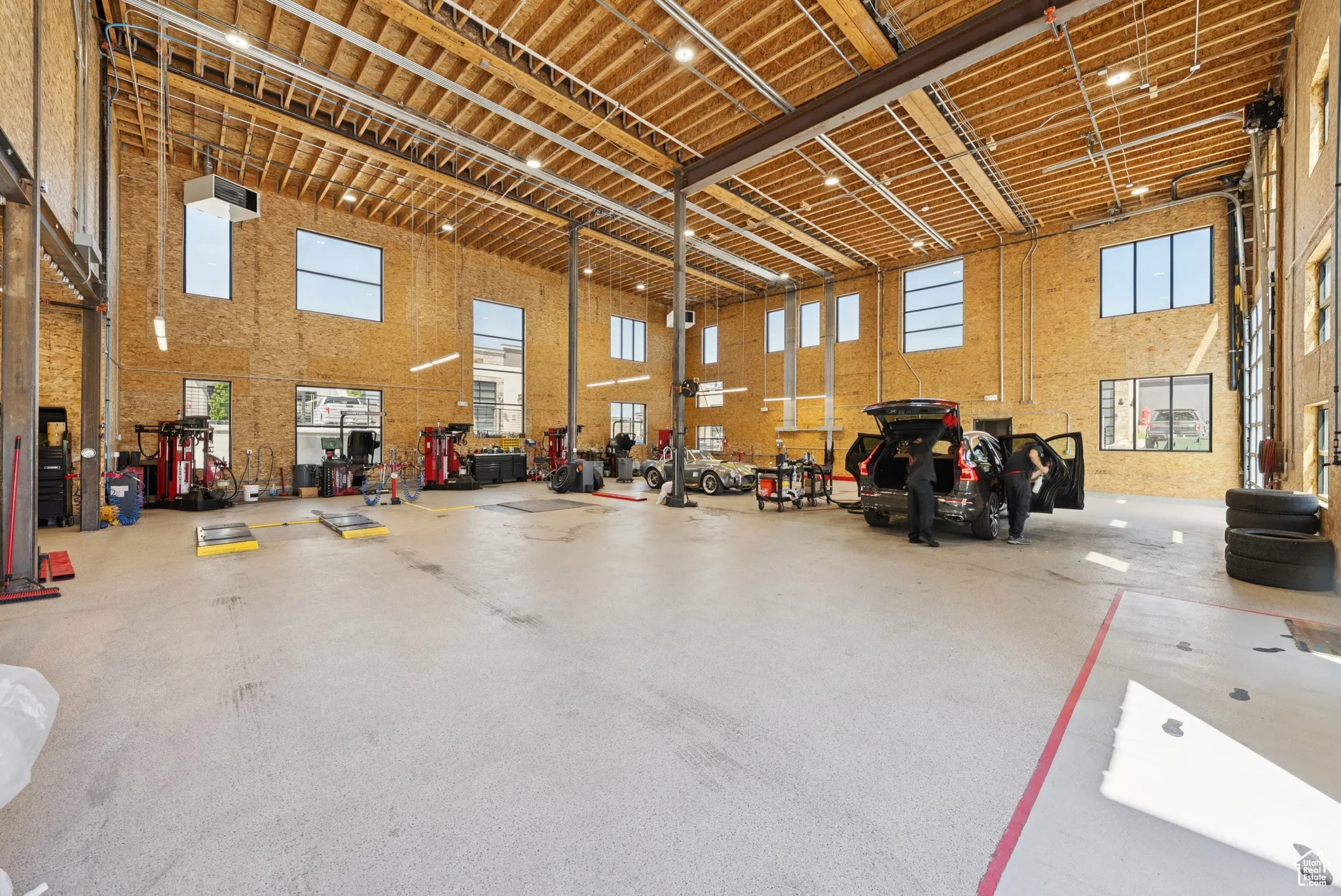 Garage featuring a workshop area