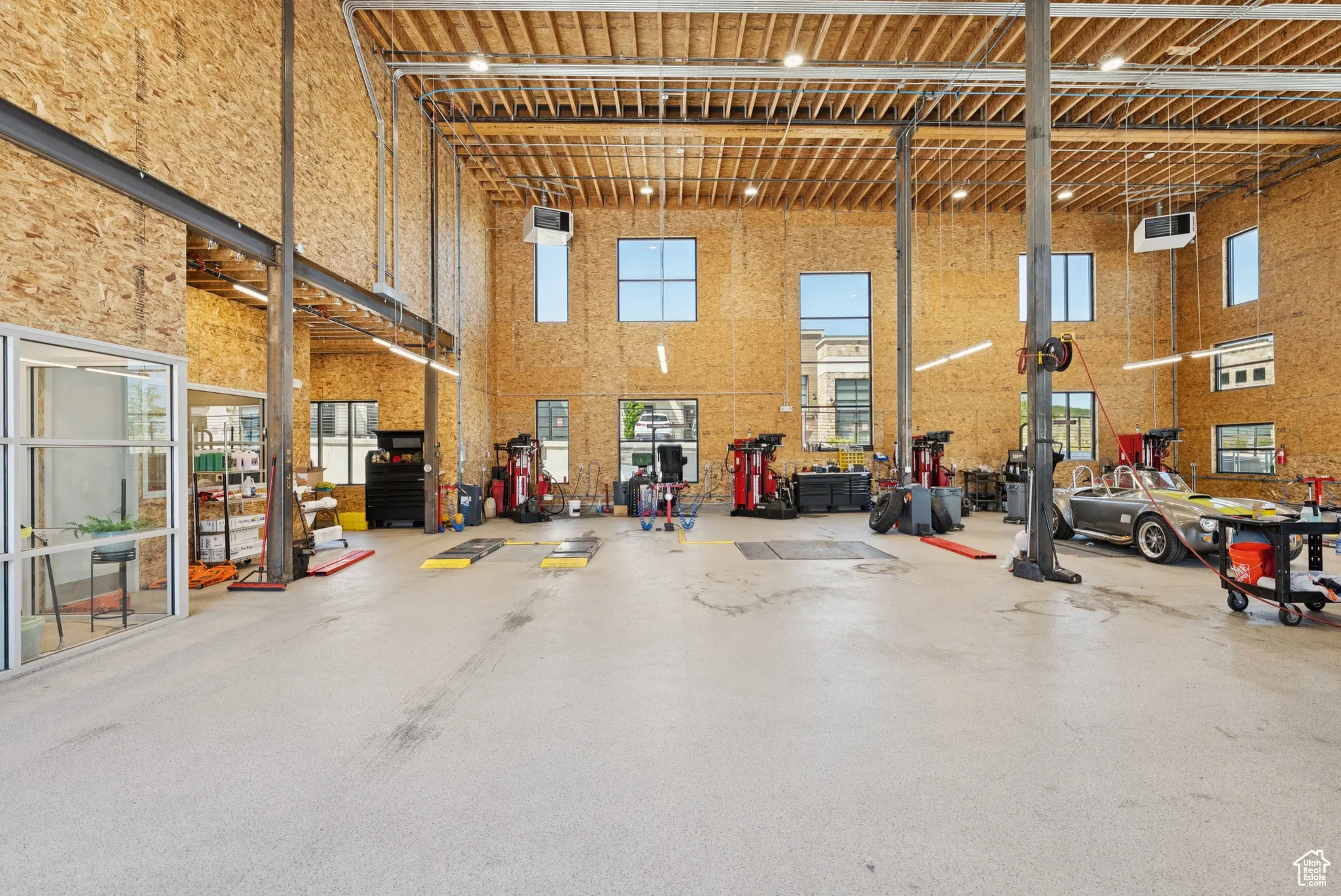 Garage featuring a workshop area