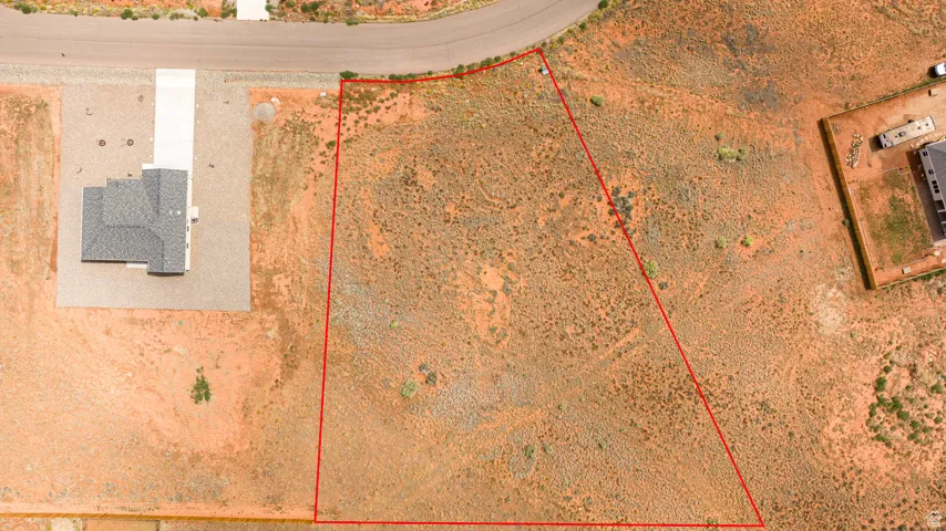 Aerial view of property's location with property parcel outlined
