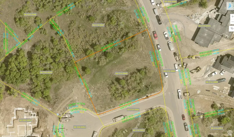 Aerial map of property and surrounding area with property parcel outlined