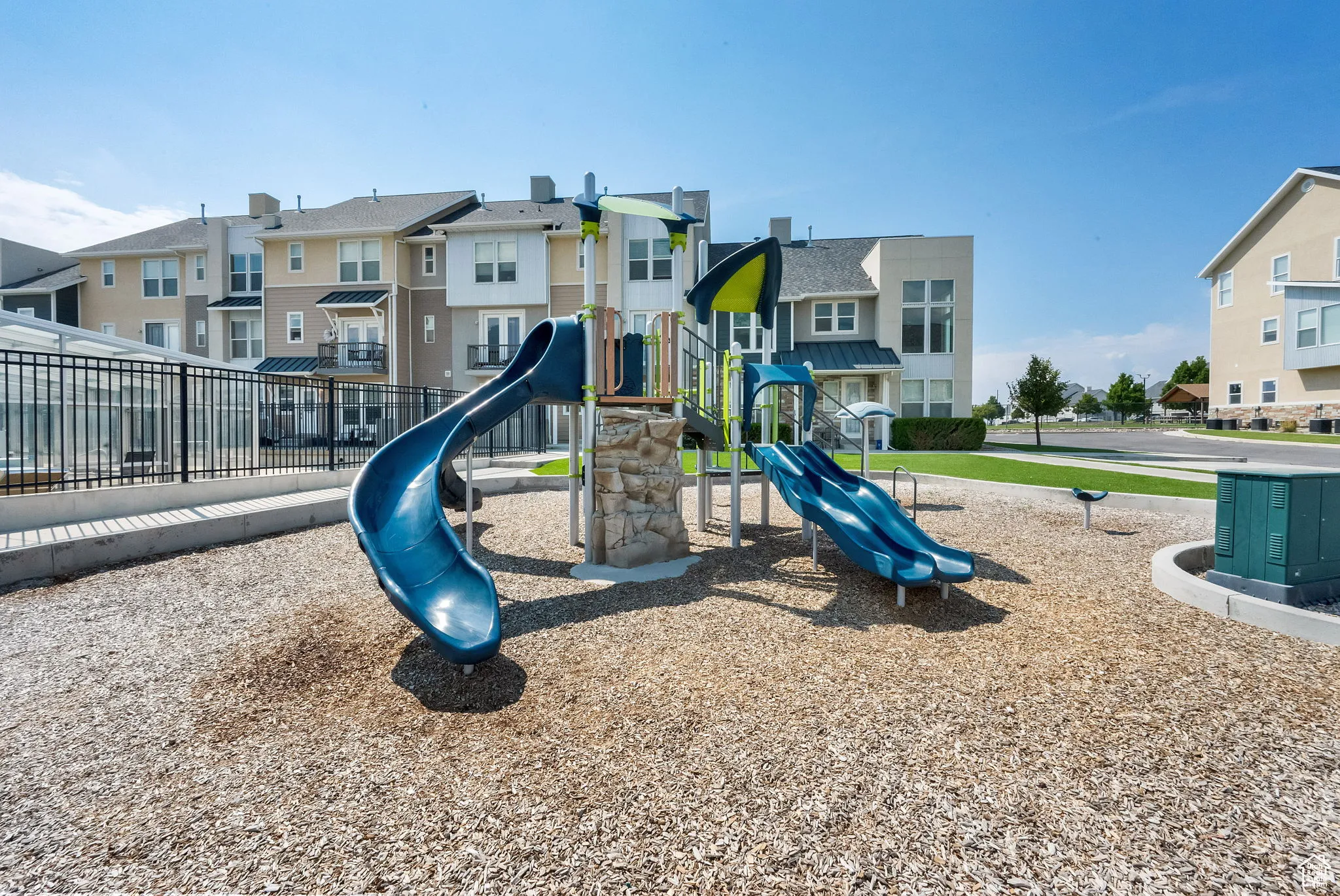 Community play area featuring a residential view