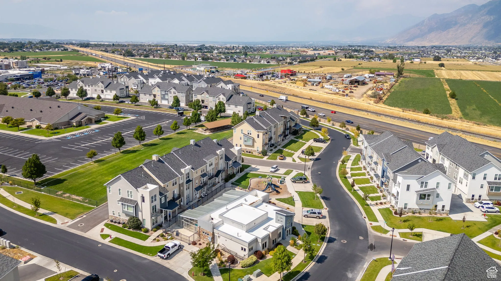 Aerial perspective of suburban area