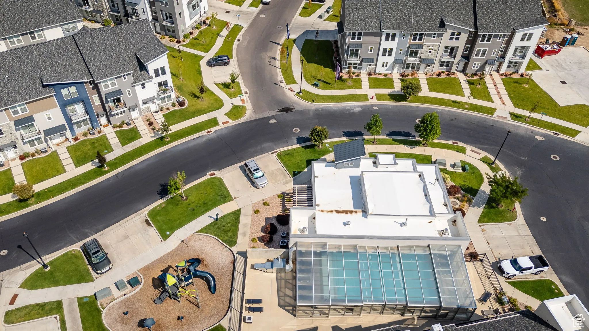 Bird's eye view of a pool with retractable roof!