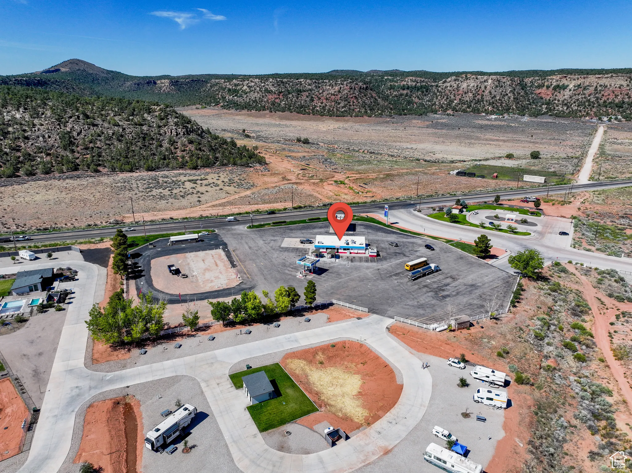 Aerial view of a mountain backdrop